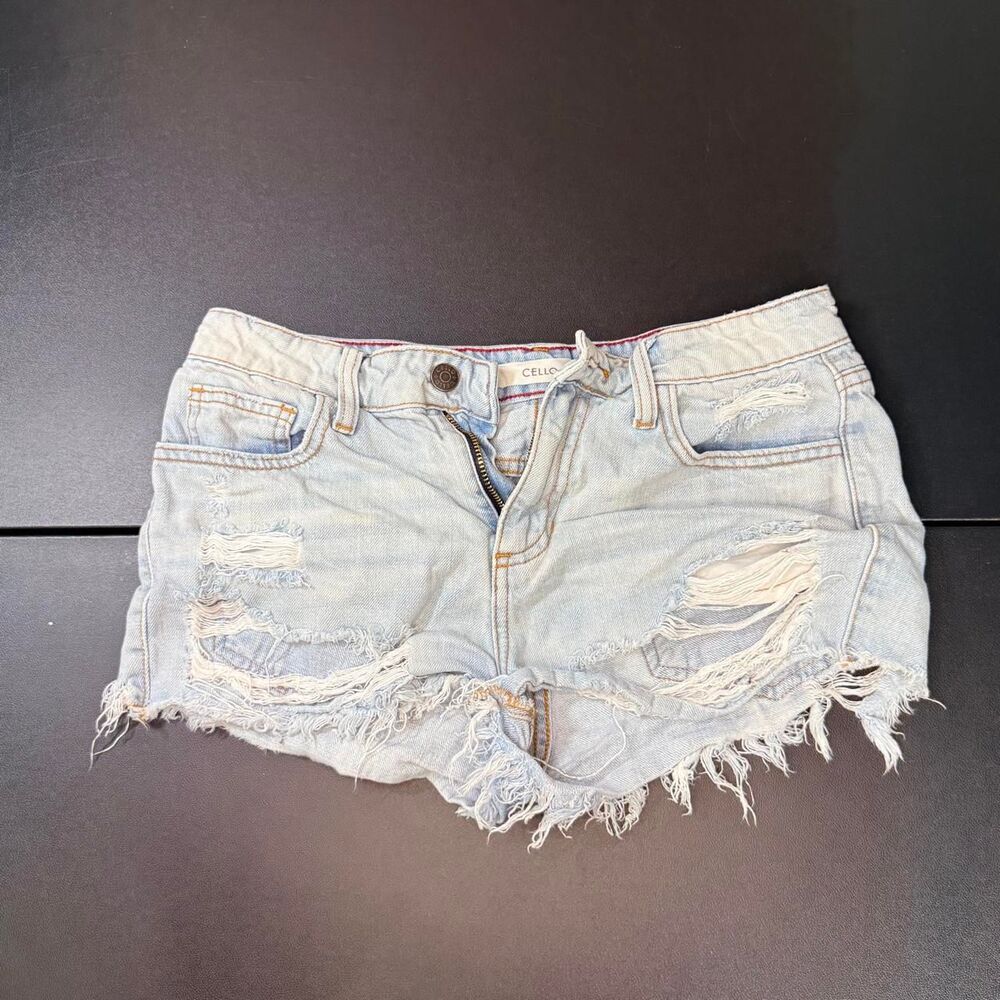 Cello Distressed Denim Cutoff Shorts Small Light Wash High Rise Y2K
